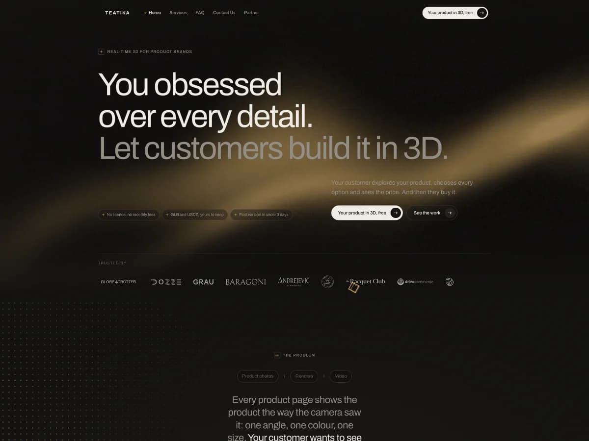 Real-time 3D for product brands | Teatika website preview by Teatika