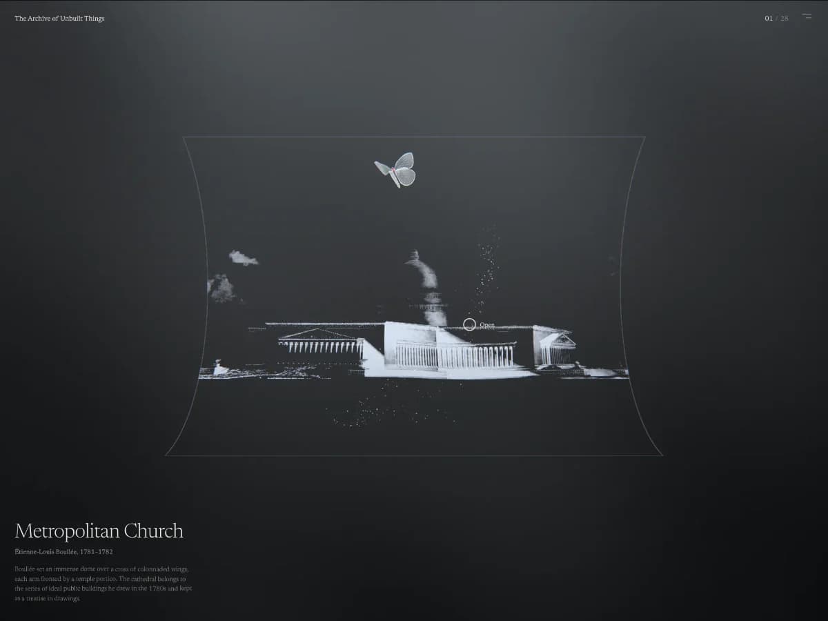 The Archive of Unbuilt Things website preview by HOLM & Canberk