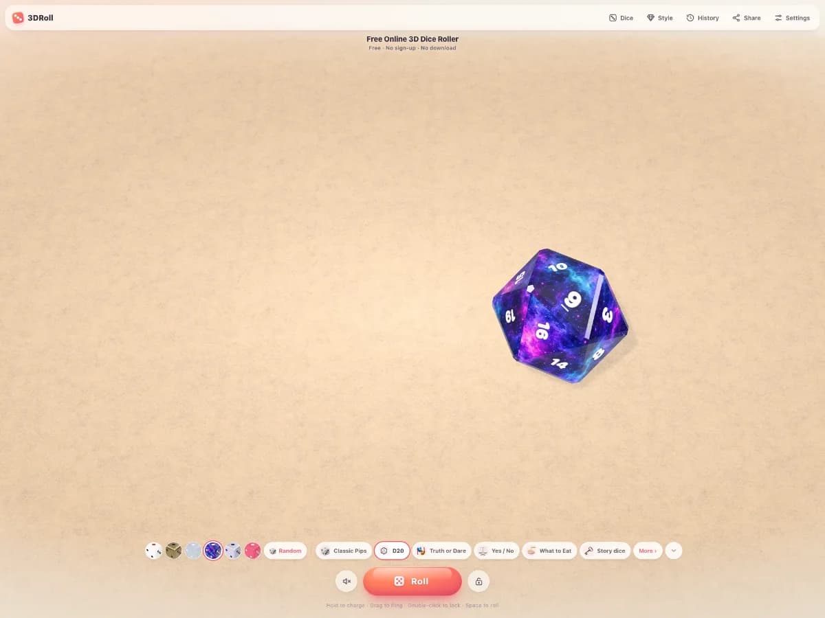3DRoll — 3D Physics Dice website preview by 3DRoll
